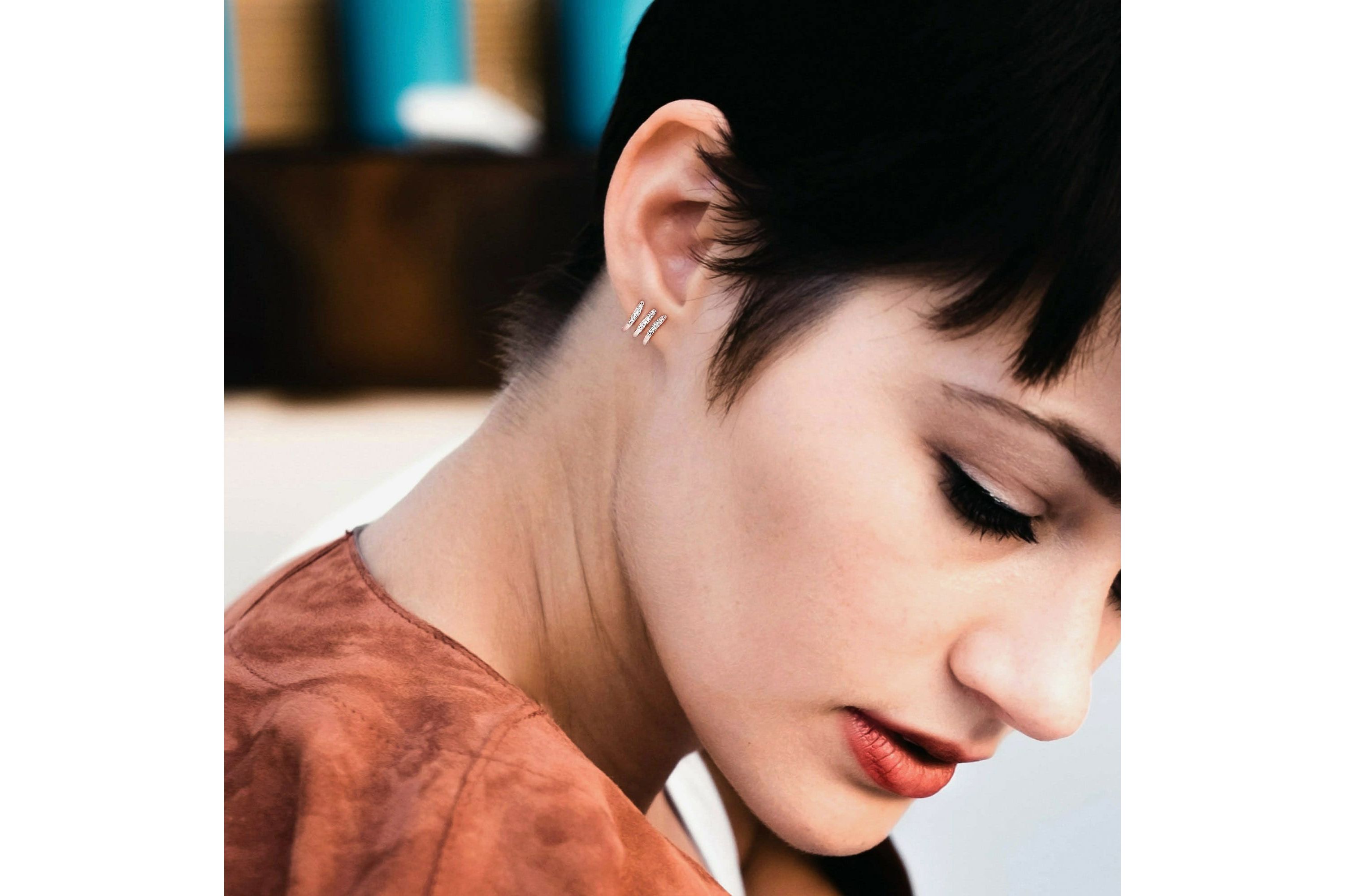 Lab Created Created White Sapphire 3-Layer Earrings in Sterling Silver