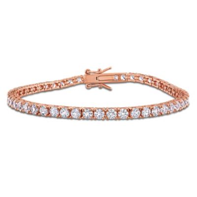 Belk & Co Lab Created White Sapphire Tennis Bracelet in Rose Plated Sterling Silver, Pink