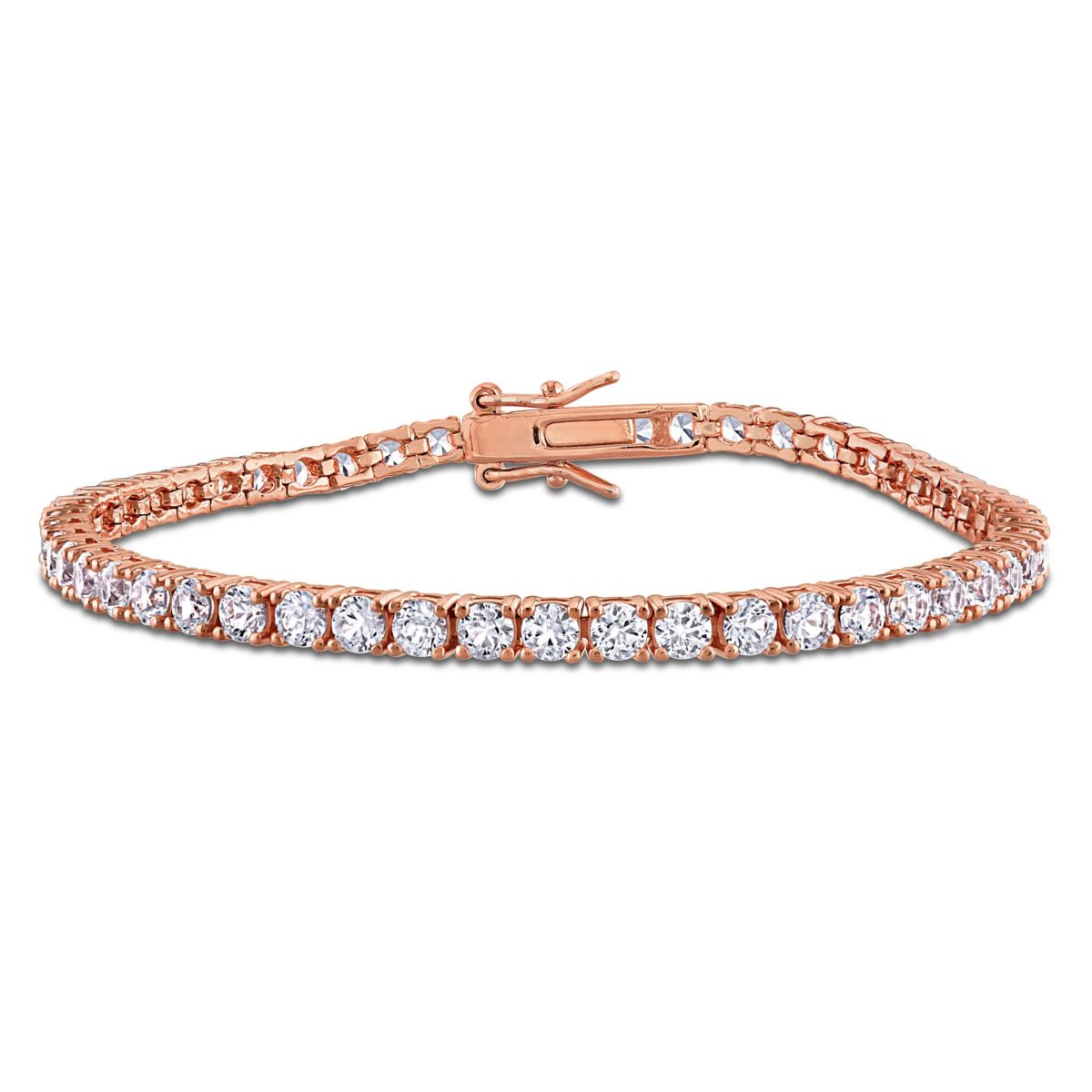 Lab Created Created White Sapphire Tennis Bracelet in Rose Plated Sterling Silver