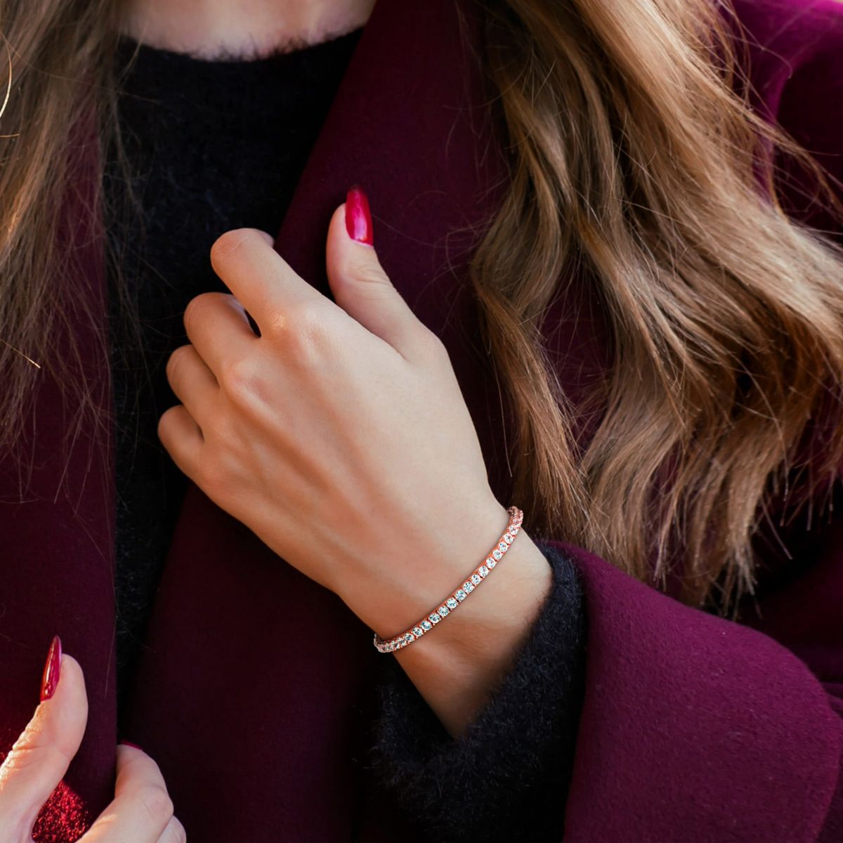 Lab Created Created White Sapphire Tennis Bracelet in Rose Plated Sterling Silver