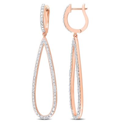 Belk & Co 1/2 ct. t.w. Diamond Teardrop Huggie Earrings in 14K Rose Gold, Pink