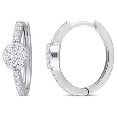 Belk & Co 5/8 ct. t.w. Diamond Floral Hoop Earrings in 14K White Gold