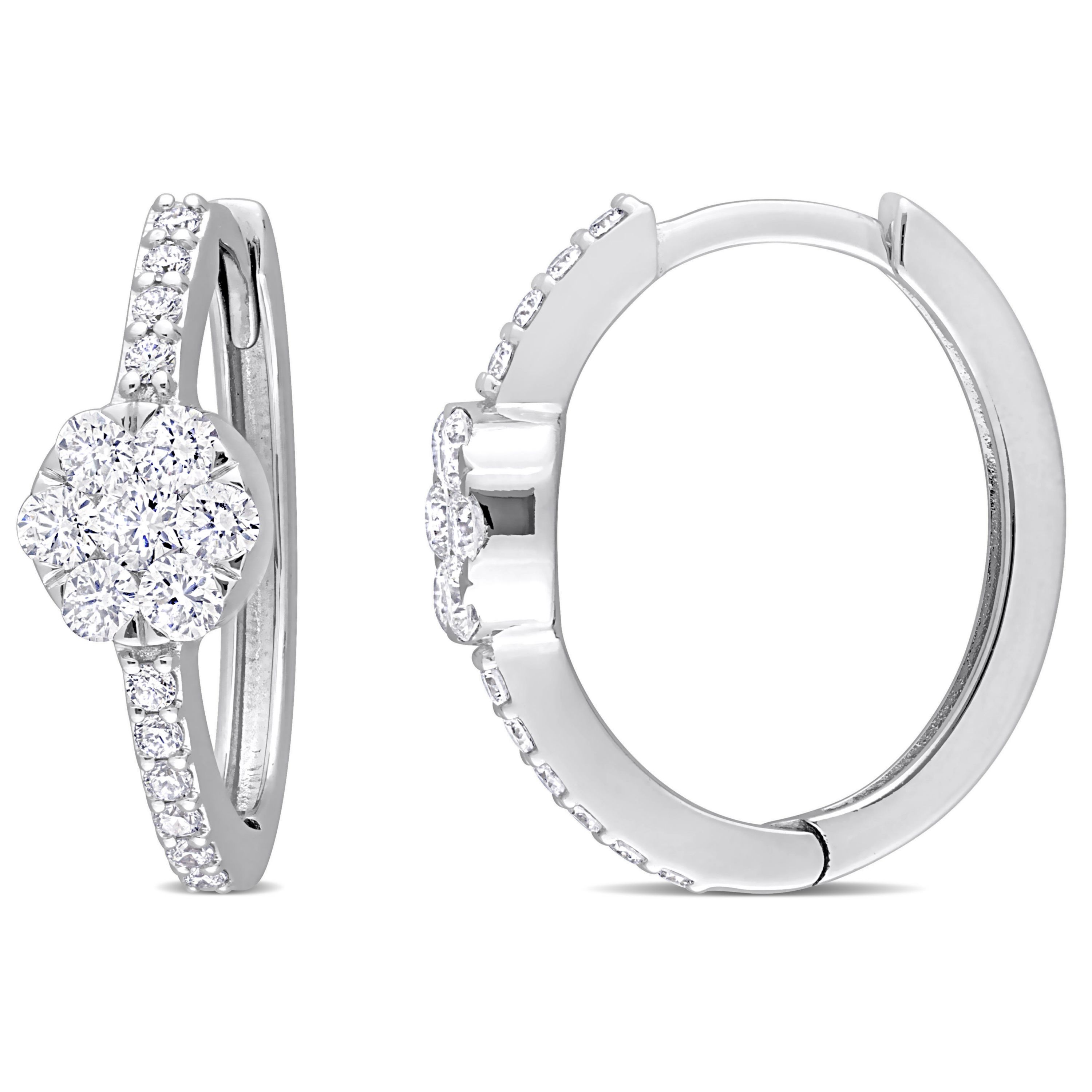 5/8 ct. t.w. Diamond Floral Hoop Earrings in 14K White Gold