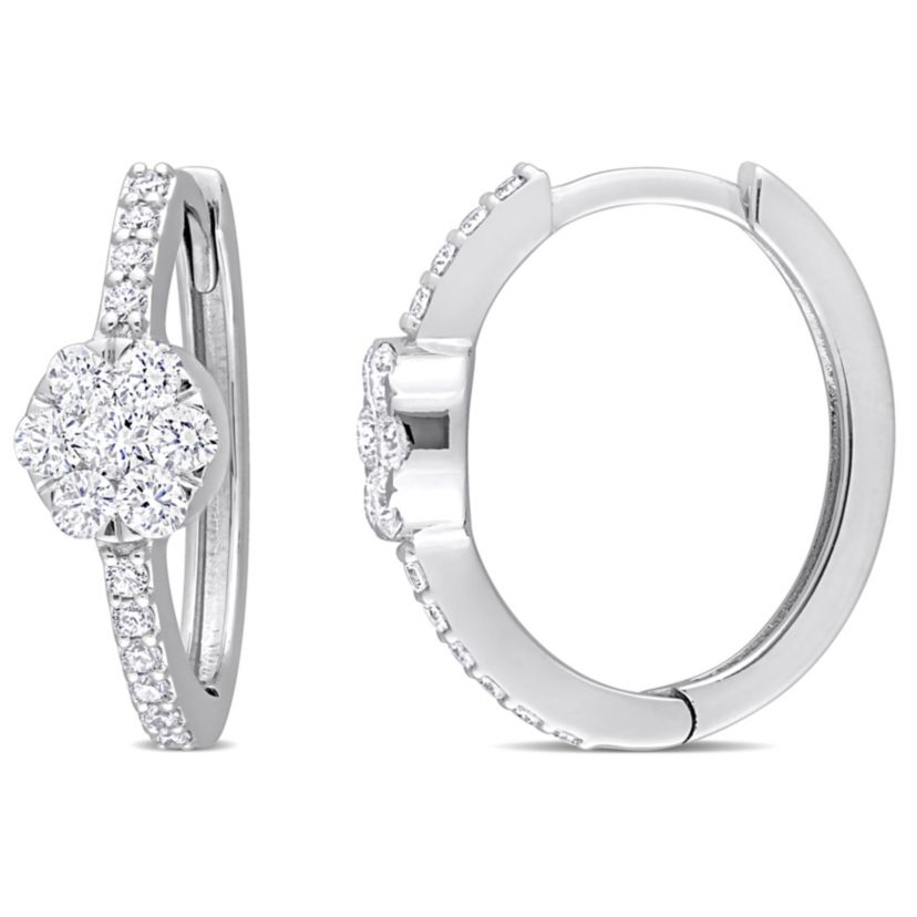 5/8 ct. t.w. Diamond Floral Hoop Earrings in 14K White Gold