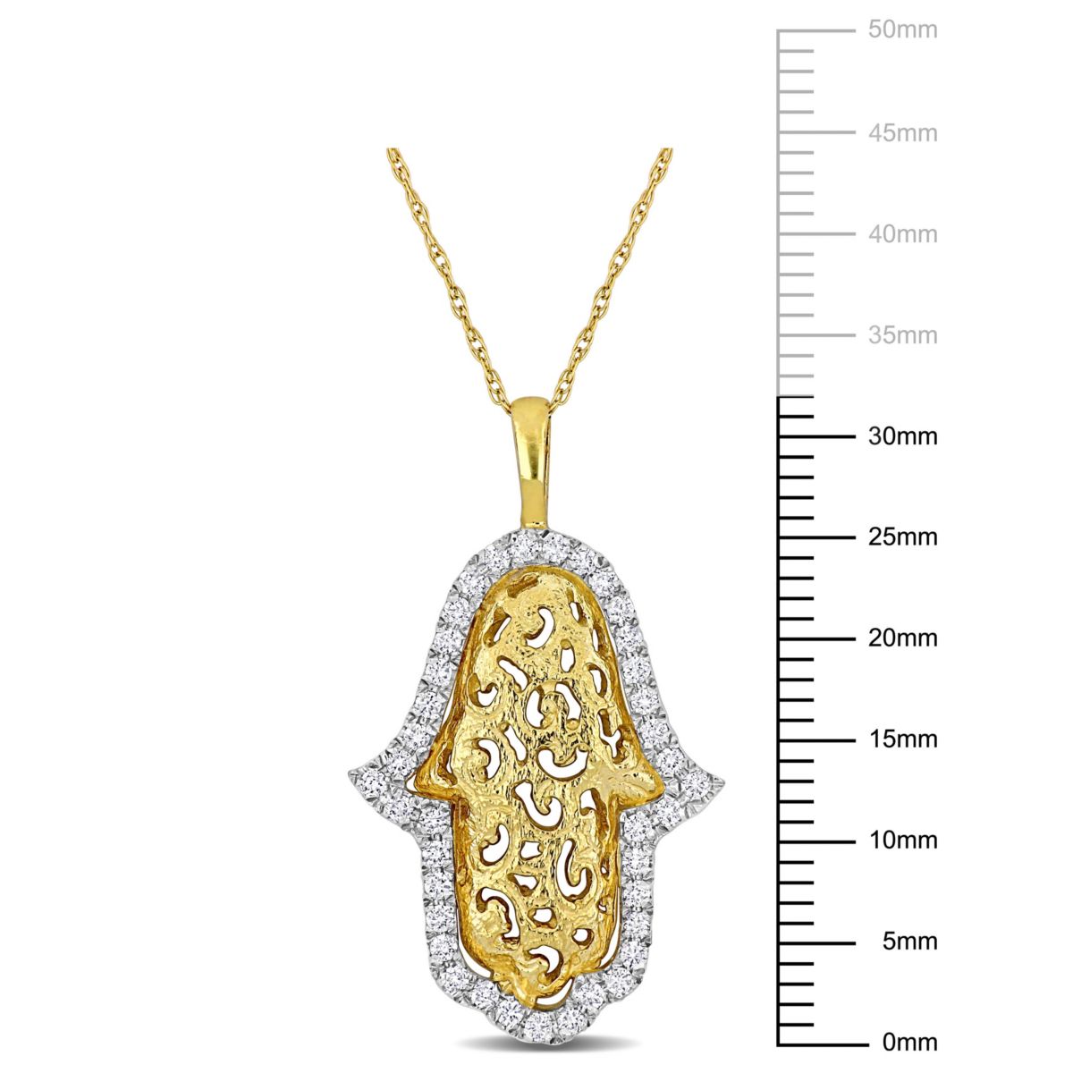 3/8 ct. t.w. Diamond Hamsa Filigree Halo Charm Necklace in 14K 2-Tone Gold, 17"