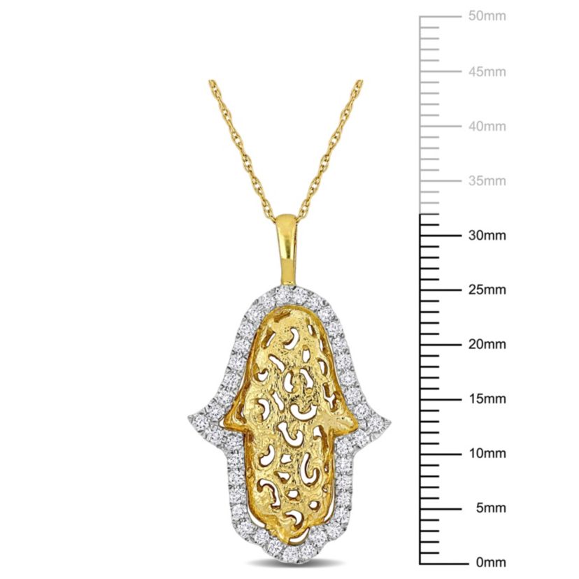 3/8 ct. t.w. Diamond Hamsa Filigree Halo Charm Necklace in 14K 2-Tone Gold, 17"