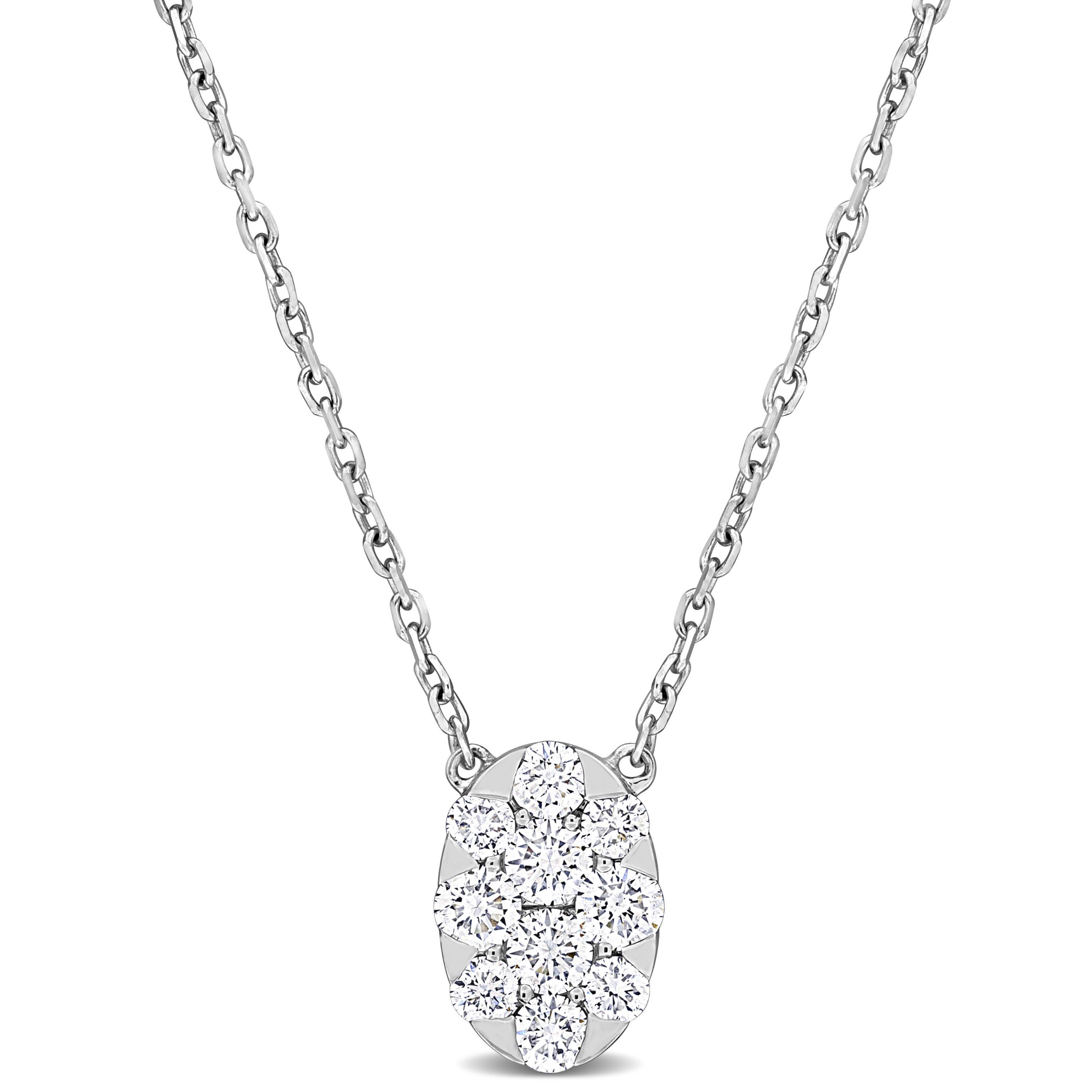 4/5 ct. t.w. Diamond Cluster Necklace in 14K White Gold, 16.75"