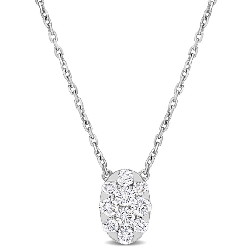 4/5 ct. t.w. Diamond Cluster Necklace in 14K White Gold, 16.75"