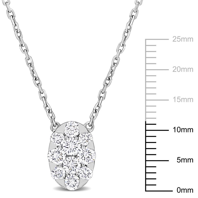 4/5 ct. t.w. Diamond Cluster Necklace in 14K White Gold, 16.75"