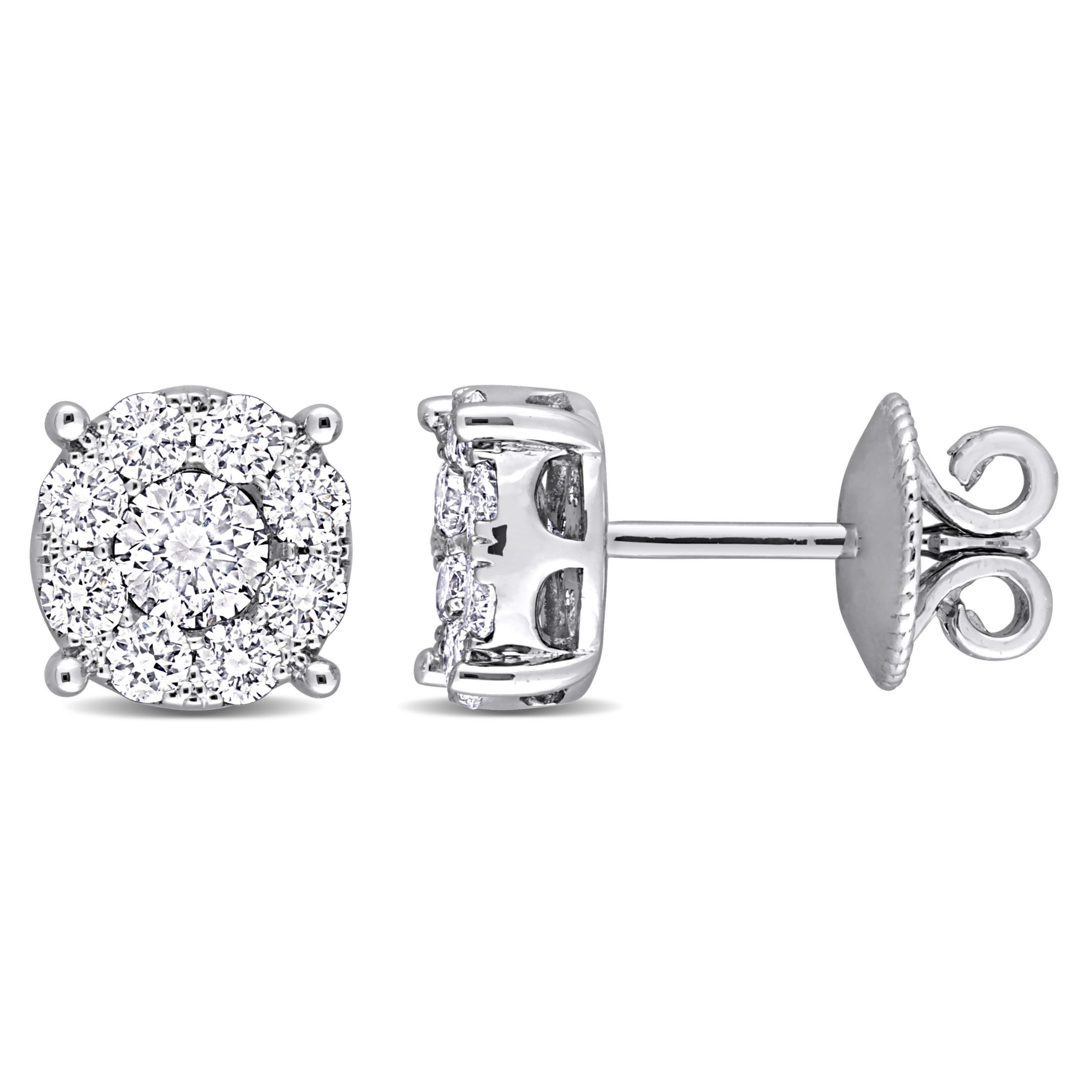 1.14 ct. t.w. Diamond Halo Stud Earrings in 14K White Gold