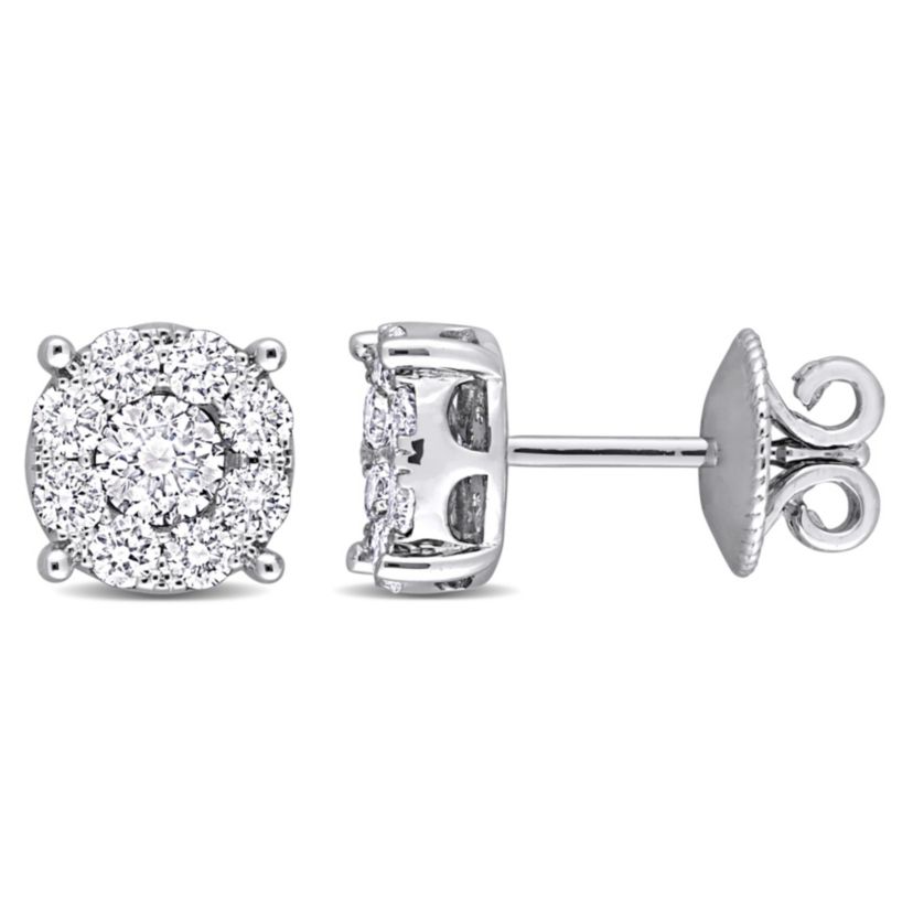 1.14 ct. t.w. Diamond Halo Stud Earrings in 14K White Gold