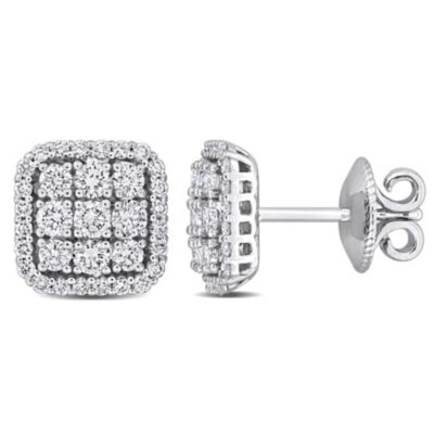 Belk & Co 1.11 ct. t.w. Diamond Cluster Halo Stud Earrings in 14K White Gold -  0620400339335