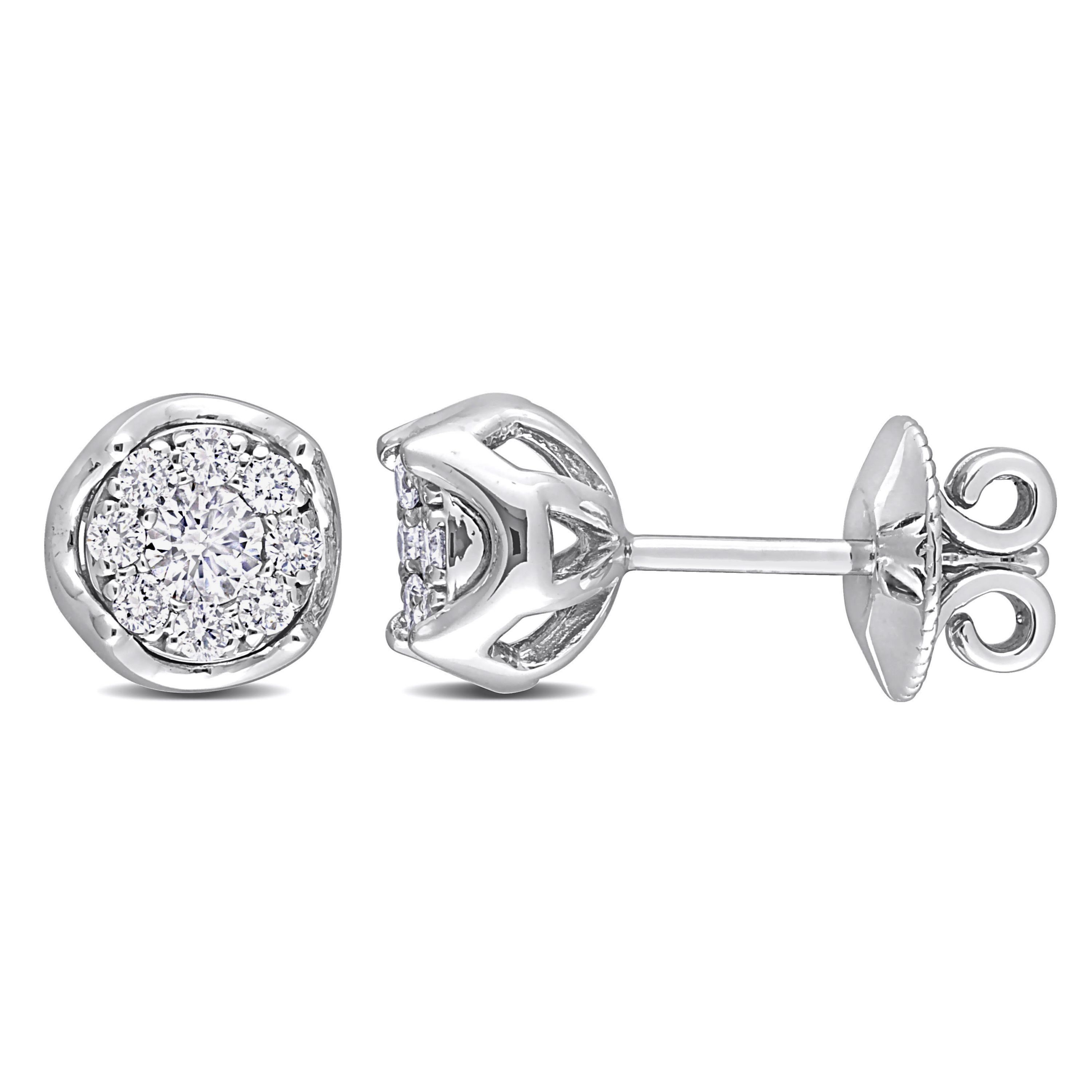 1/2 ct. t.w. Diamond Halo Stud Earrings in 14K White Gold