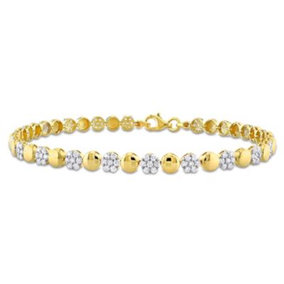 Belk & Co 1.76 ct. t.w. Diamond Circle and Flower Design Tennis Bracelet in 10k Yellow Gold, 7.5"