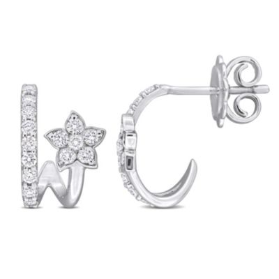 Belk & Co 2/5 ct. t.w. Diamond Floral Zigzag Flower Design Earrings in 14K White Gold