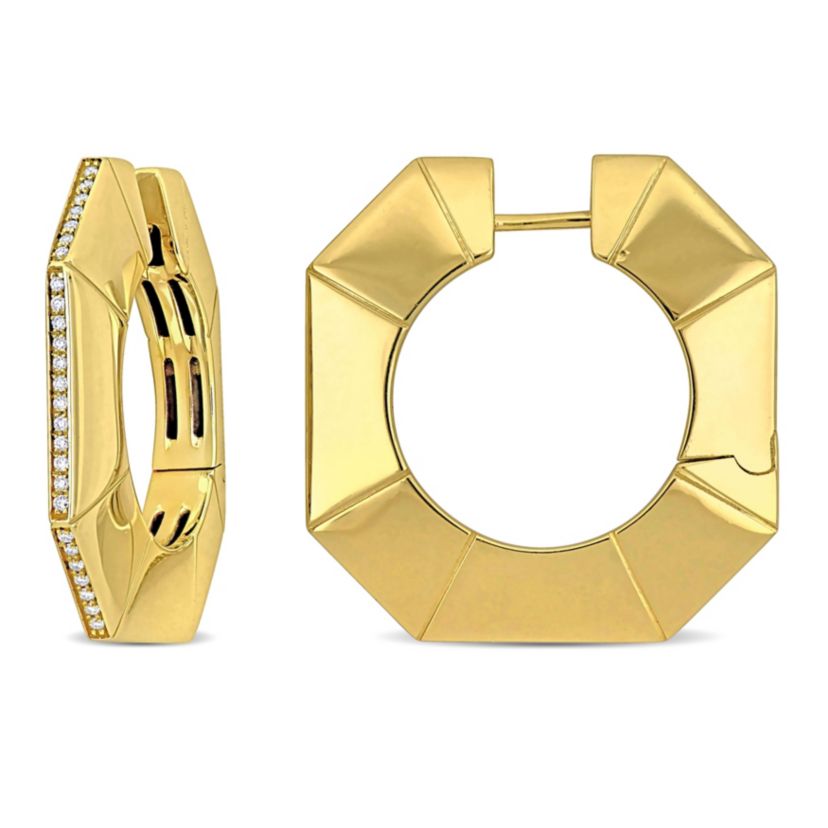 1/6 ct. t.w. Diamond Geometric Flat Design Hoop Earrings in 14K Yellow Gold
