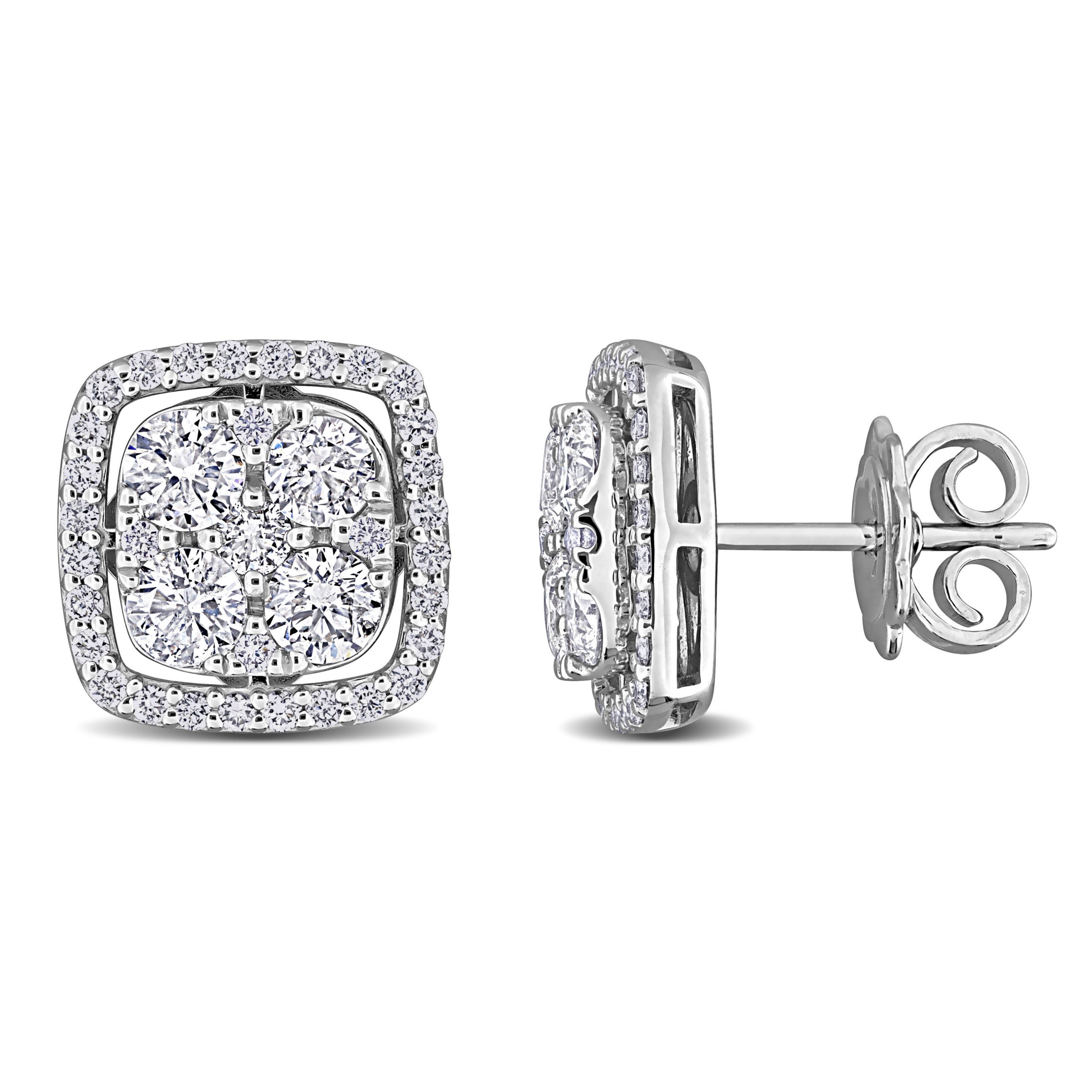 1.86 ct. t.w. Diamond Square Halo Stud Earrings in 14K White Gold