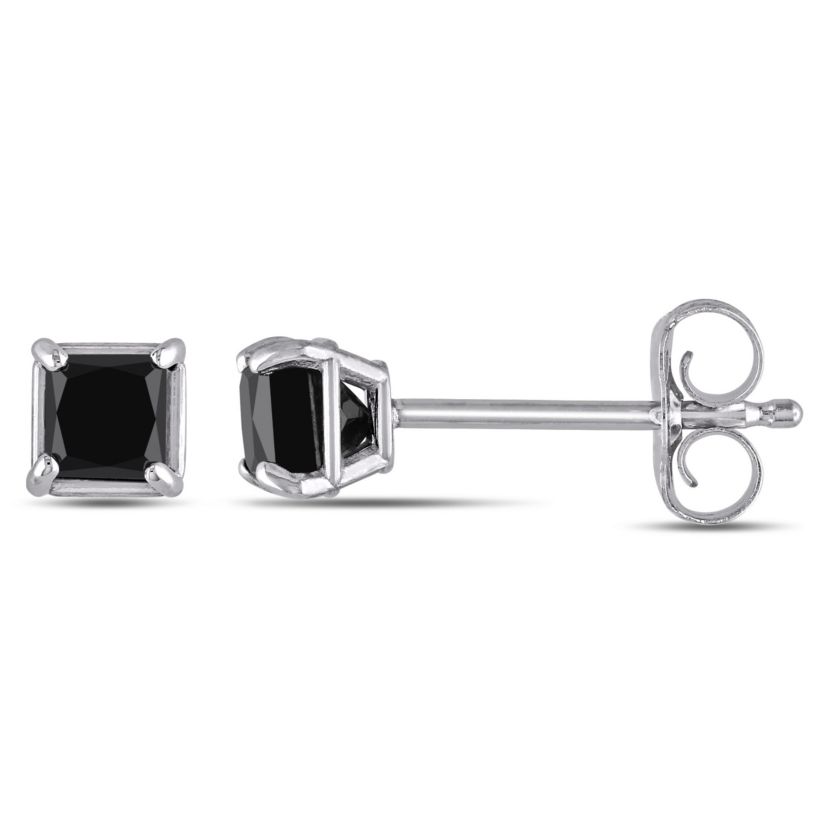 1/2 ct. t.w. Black Diamond Solitaire Earrings in 10K White Gold