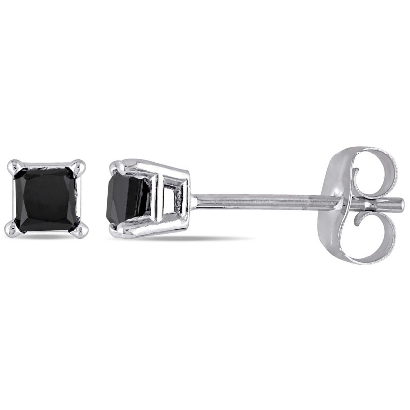 1 ct. t.w. Black Diamond Solitaire Earrings in 10K White Gold