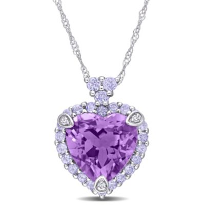 Belk & Co Tanzanite Amethyst and Diamond Accent Heart Pendant with Chain in 10K White Gold, 18"