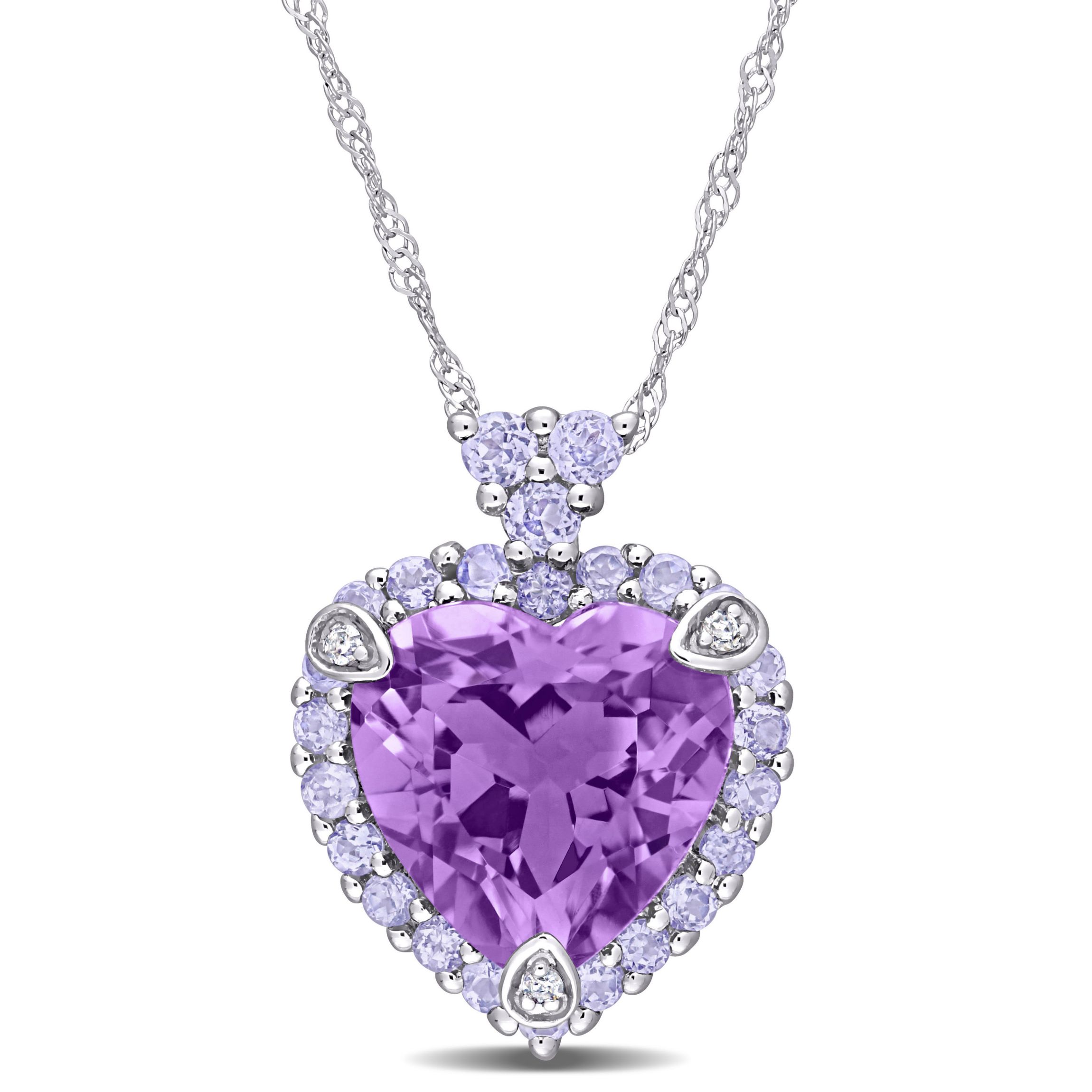 Tanzanite Amethyst and Diamond Accent Heart Pendant with Chain in 10K White Gold, 18"
