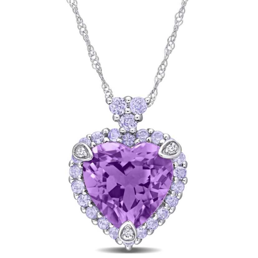 Tanzanite Amethyst and Diamond Accent Heart Pendant with Chain in 10K White Gold, 18"