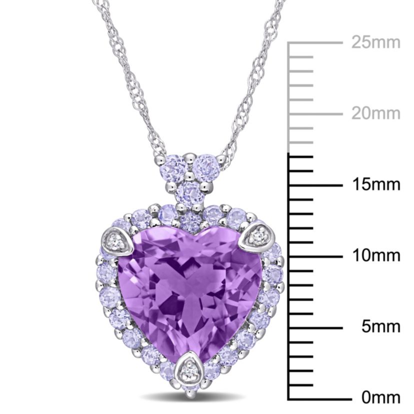Tanzanite Amethyst and Diamond Accent Heart Pendant with Chain in 10K White Gold, 18"