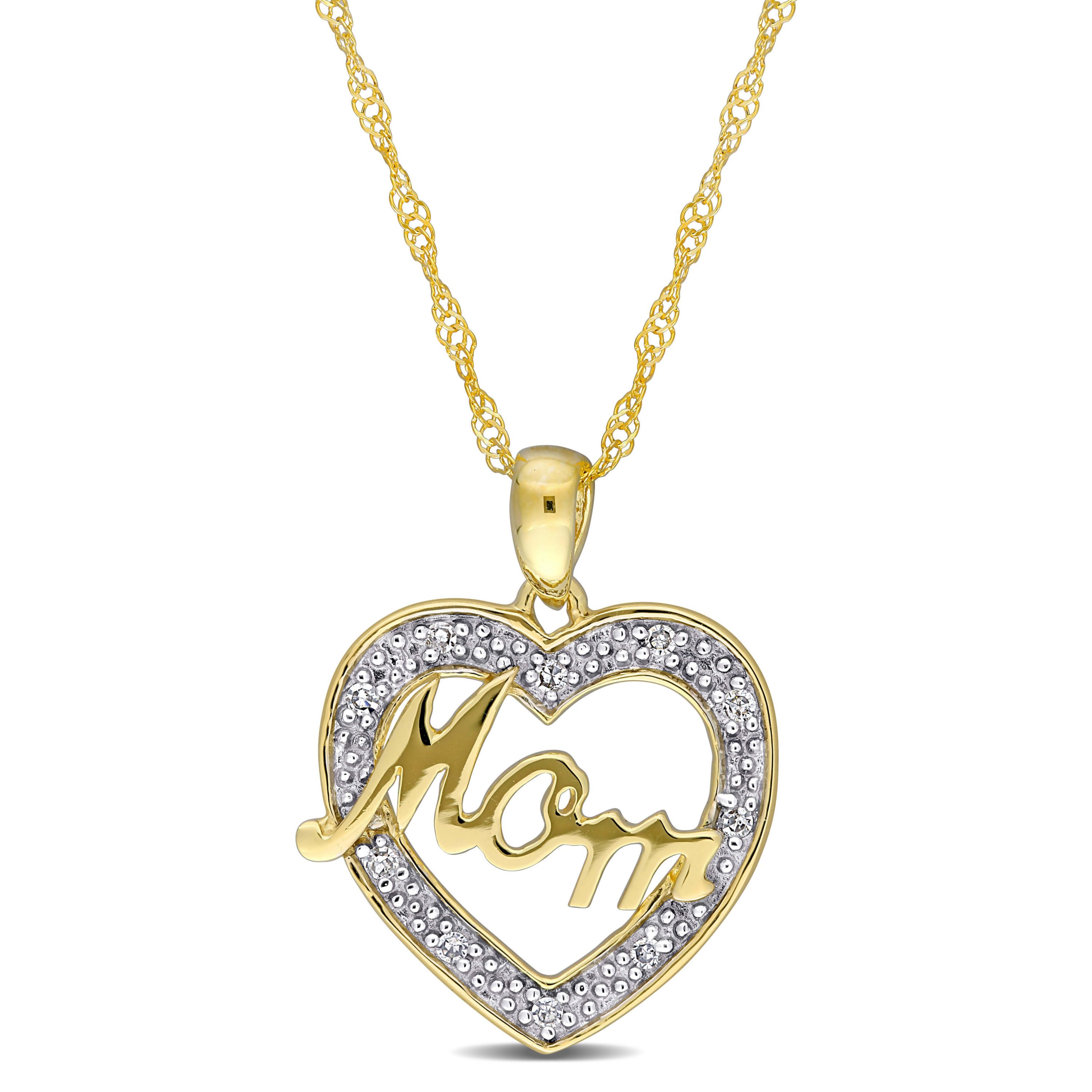 Diamond Accent "Mom" Heart Pendant with Chain in 10K Yellow Gold, 17"