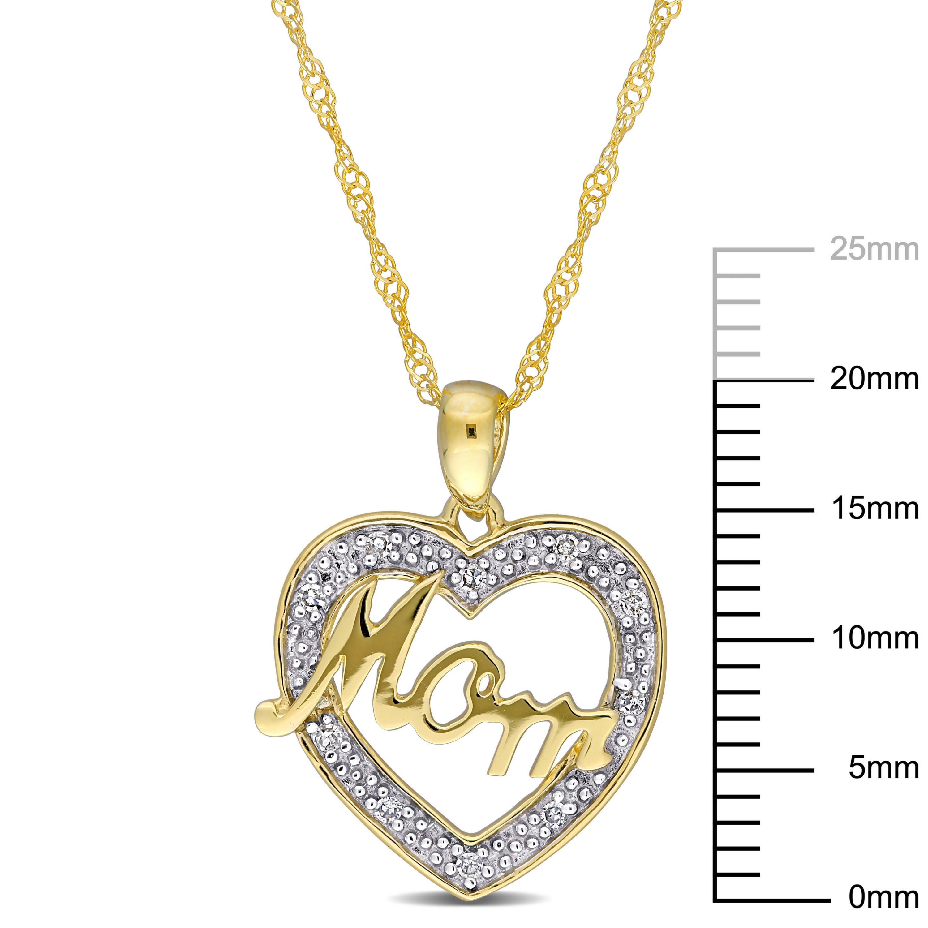 Diamond Accent "Mom" Heart Pendant with Chain in 10K Yellow Gold, 17"