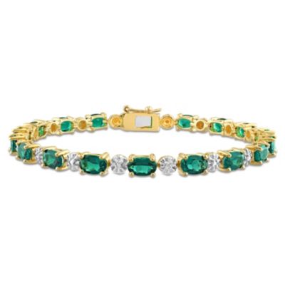 Belk & Co Lab Created Emerald and Diamond Accent Bracelet in Yellow Plated Sterling Silver, 7.25"