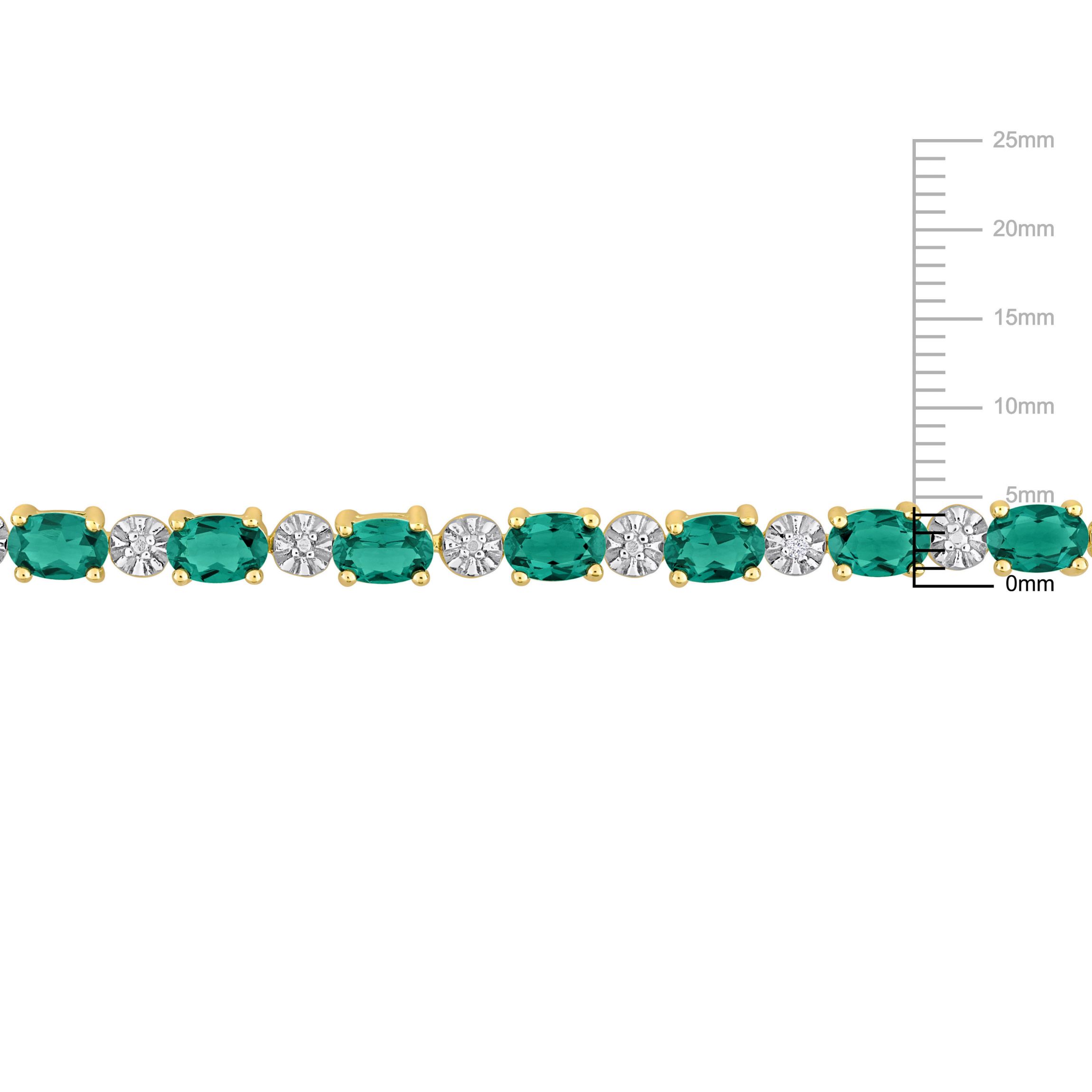 Created Emerald and Diamond Accent Bracelet in Yellow Plated Sterling Silver, 7.25"
