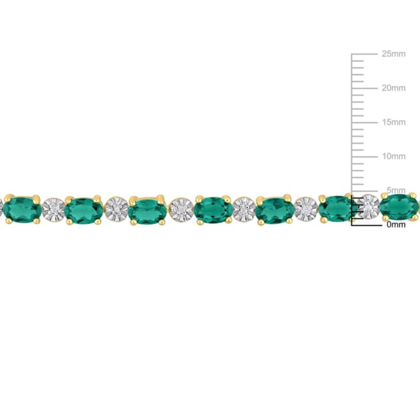 Created Emerald and Diamond Accent Bracelet in Yellow Plated Sterling Silver, 7.25"
