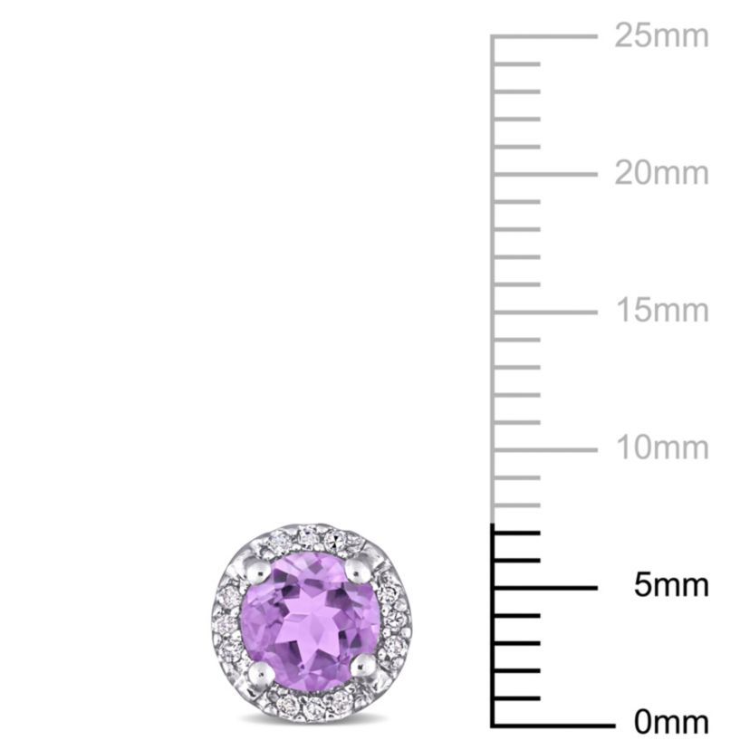 Amethyst and Diamond Accent Halo Stud Earrings in Sterling Silver