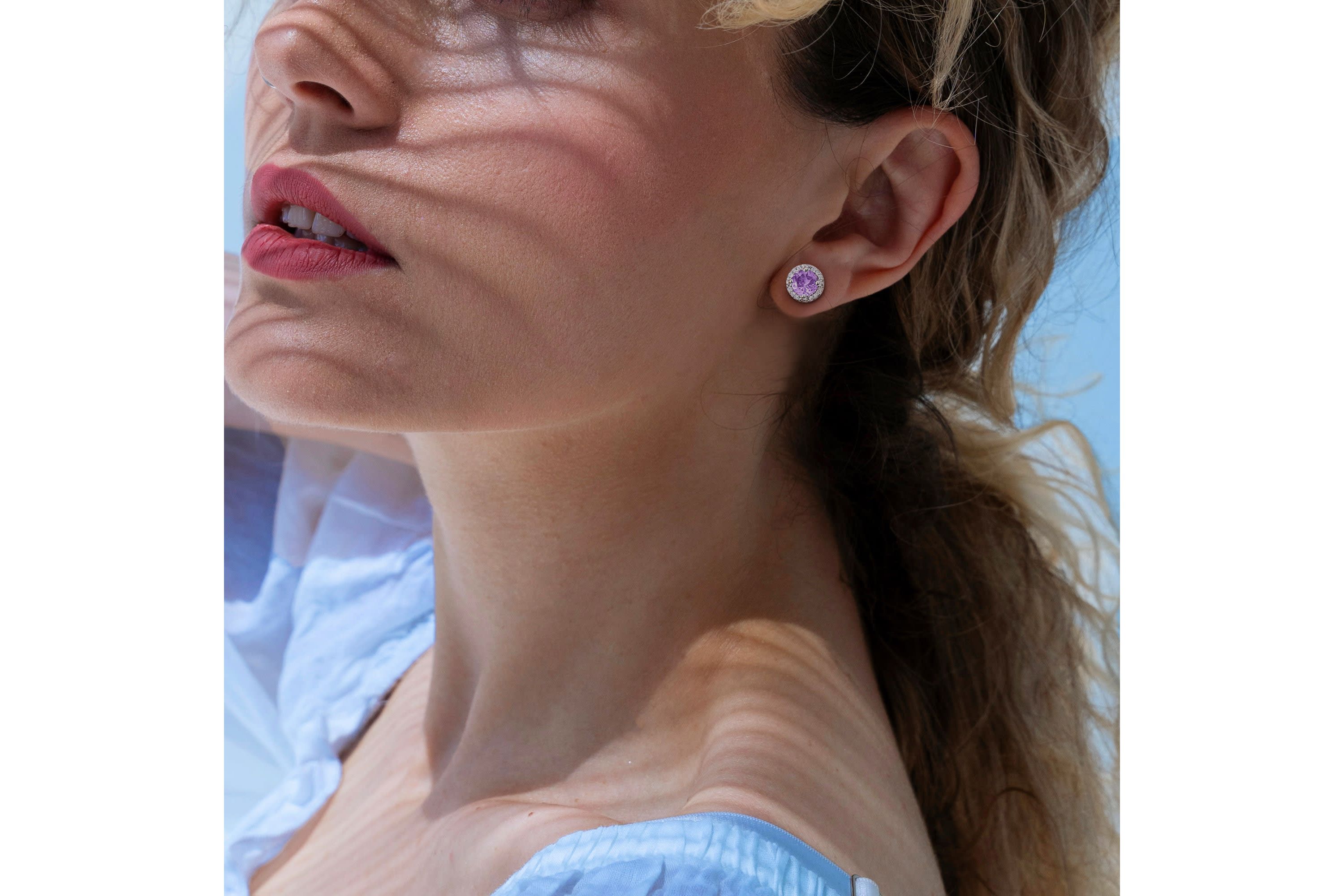Amethyst and Diamond Accent Halo Stud Earrings in Sterling Silver
