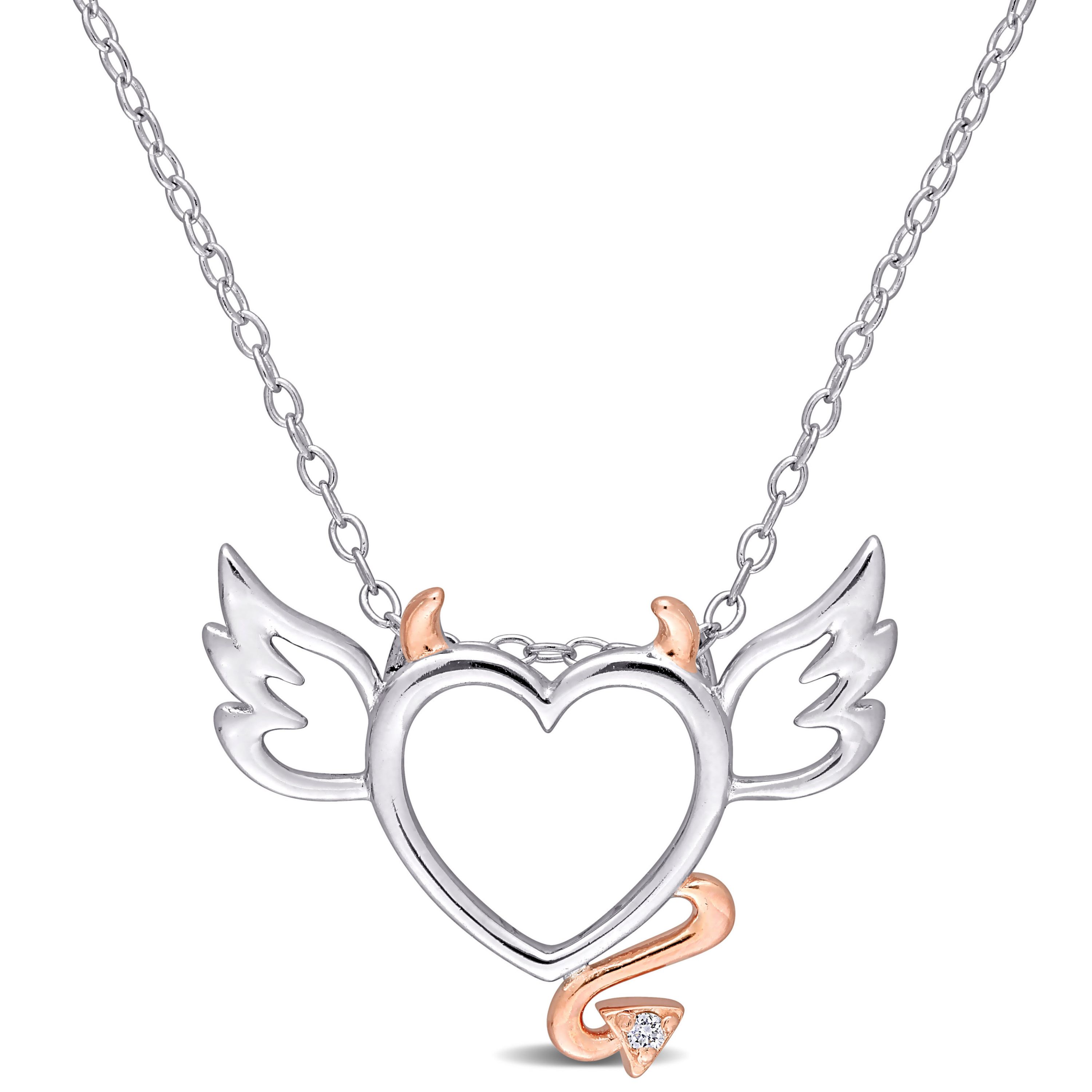 Diamond Accent Devil and Angel Heart Pendant with Chain in 2-Tone Sterling Silver, 17"
