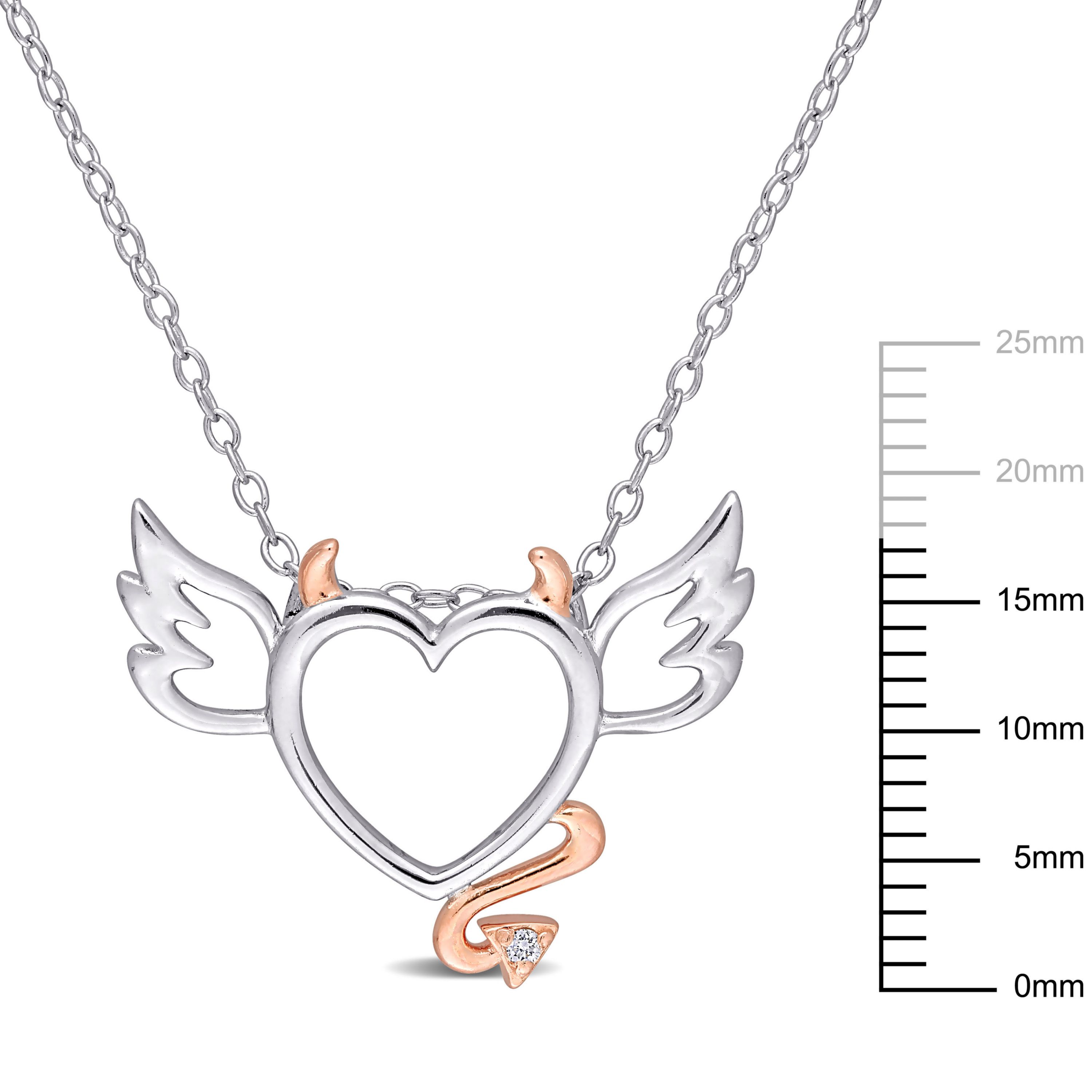 Diamond Accent Devil and Angel Heart Pendant with Chain in 2-Tone Sterling Silver, 17"