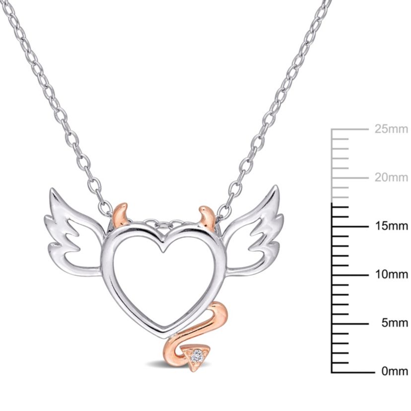 Diamond Accent Devil and Angel Heart Pendant with Chain in 2-Tone Sterling Silver, 17"
