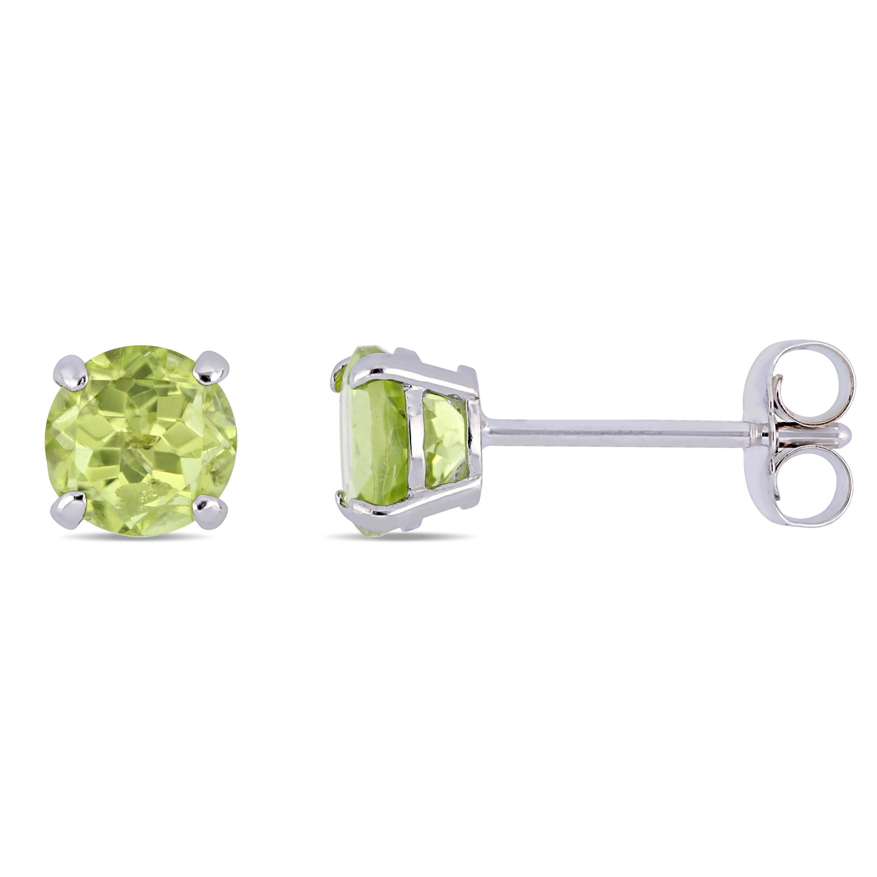 Peridot Stud Earrings in 14K White Gold