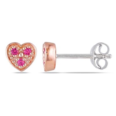 Belk & Co Lab Created Pink Sapphire Heart Stud Earrings in 2-Tone Sterling Silver