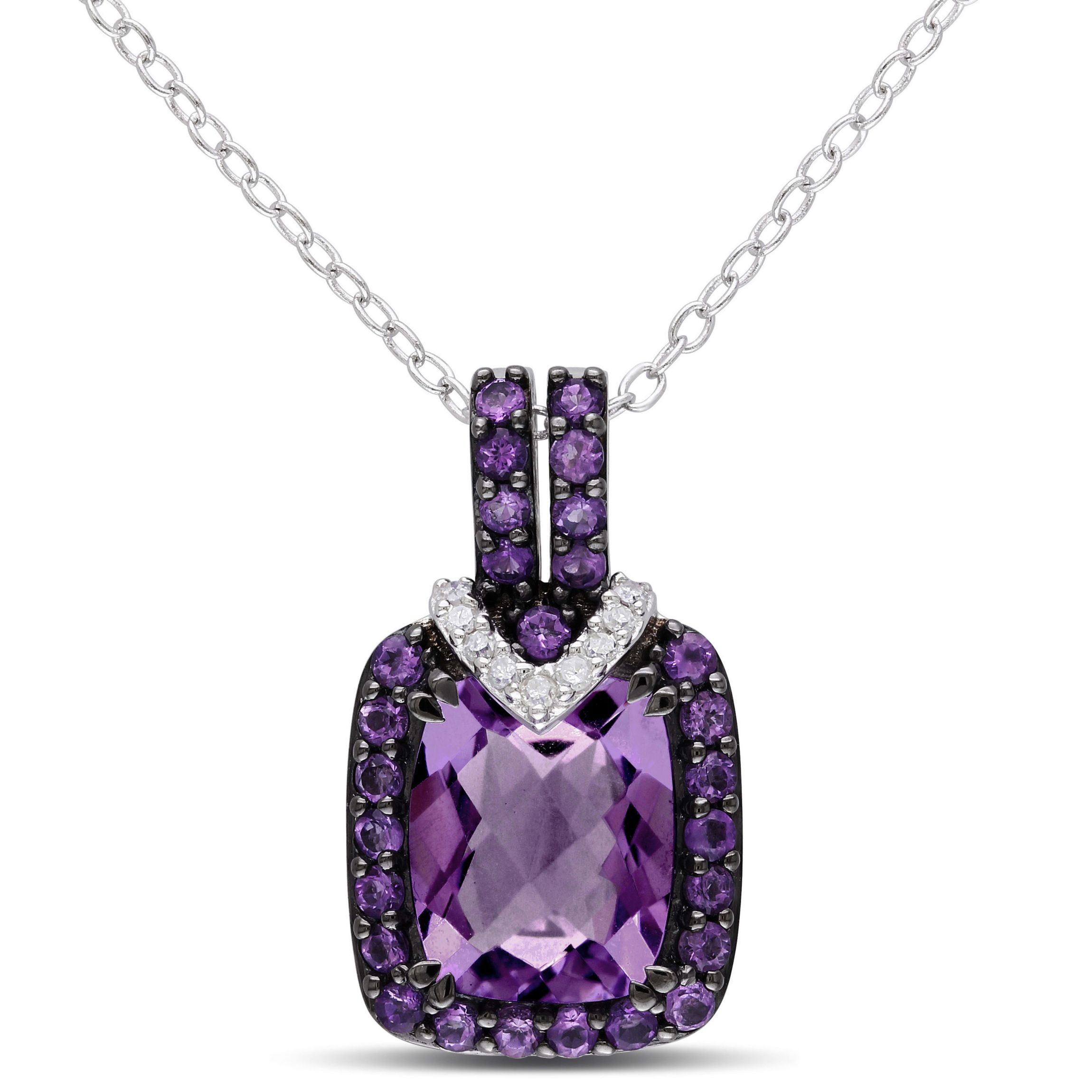 Amethyst and Diamond Accent Pendant with Chain in Sterling Silver, 18"