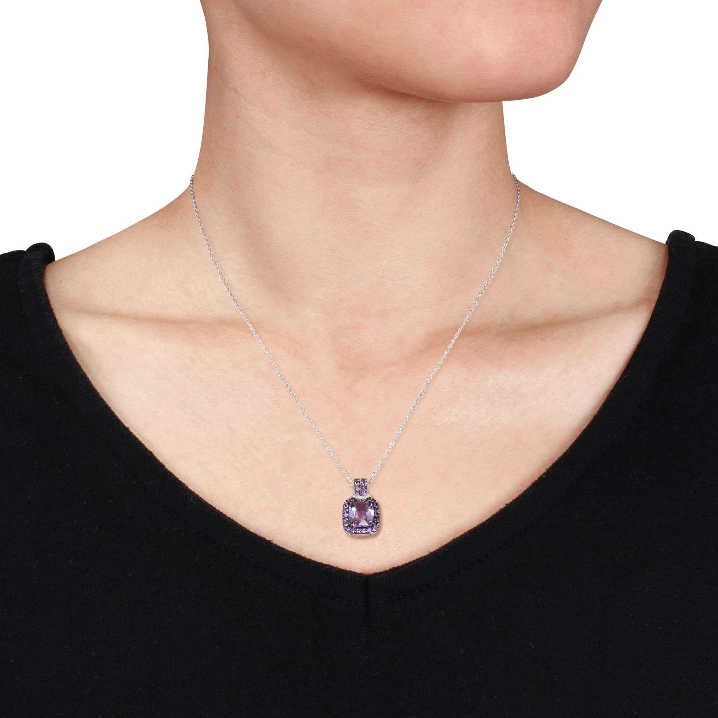 Amethyst and Diamond Accent Pendant with Chain in Sterling Silver, 18"