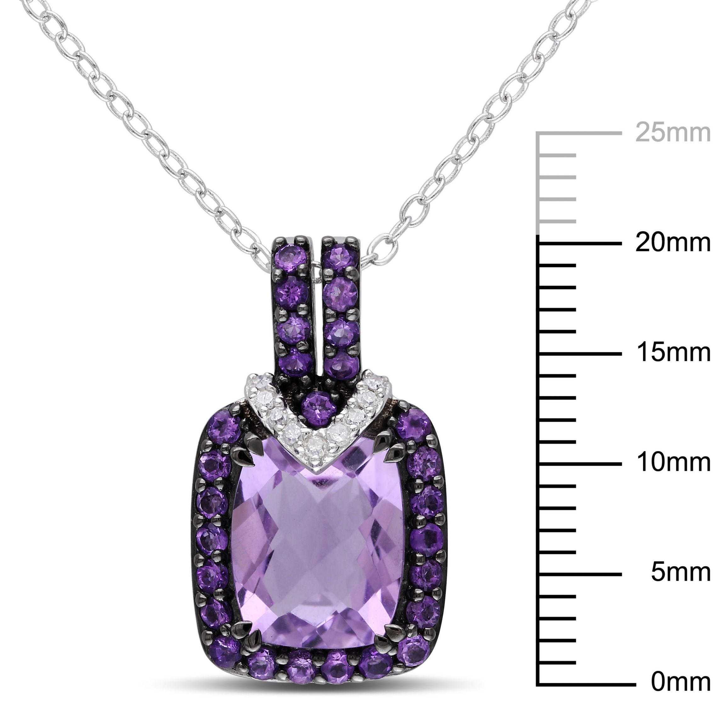 Amethyst and Diamond Accent Pendant with Chain in Sterling Silver, 18"