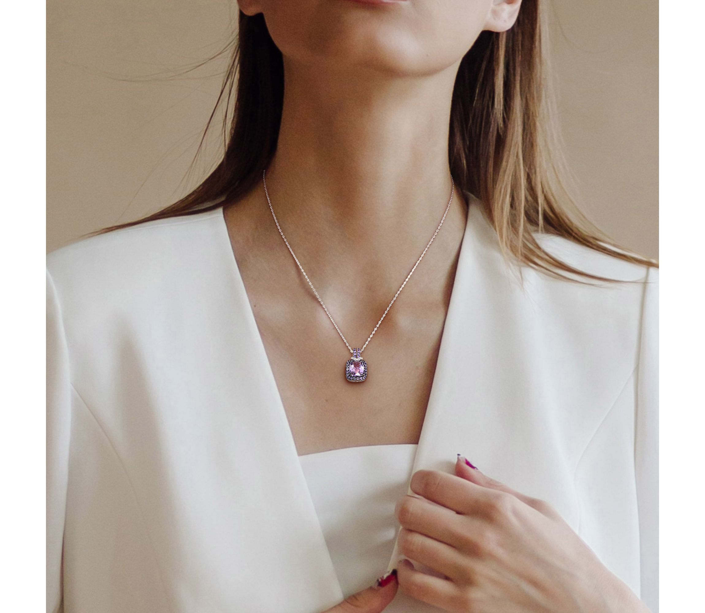 Amethyst and Diamond Accent Pendant with Chain in Sterling Silver, 18"