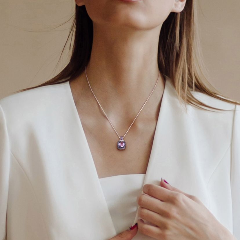 Amethyst and Diamond Accent Pendant with Chain in Sterling Silver, 18"