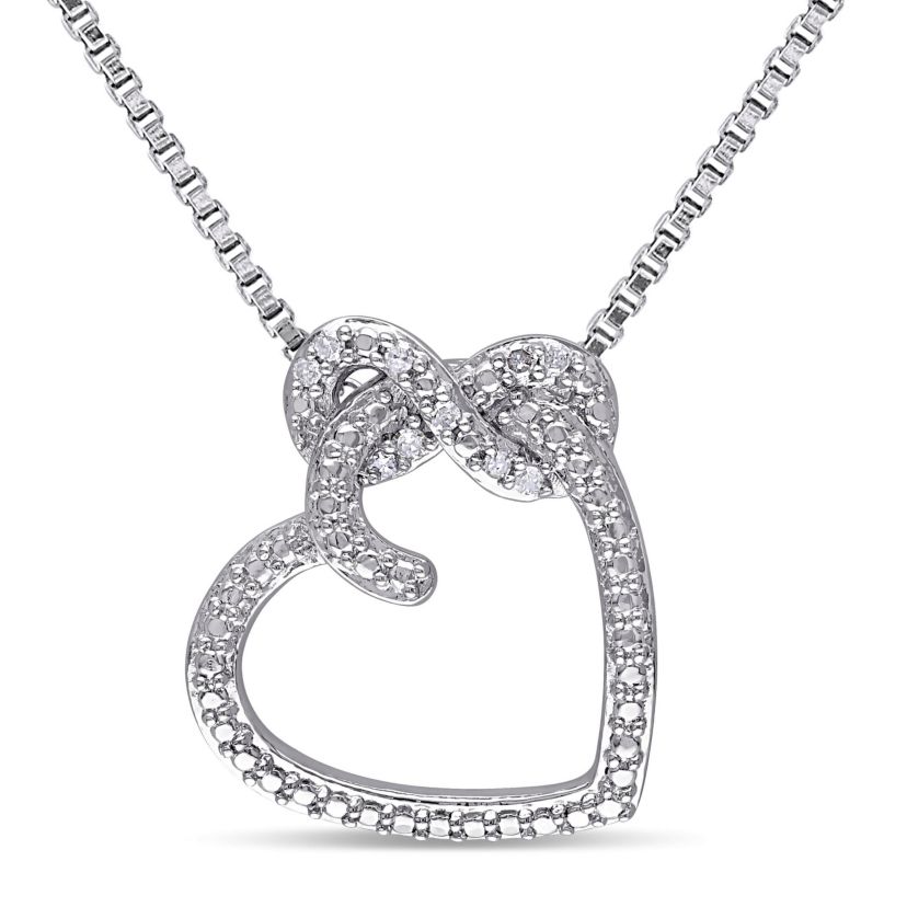 Diamond Accent Heart Infinity Pendant with Chain in Sterling Silver, 18"