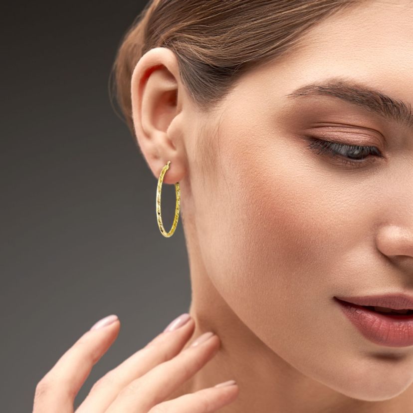 35MM Diamond Cut Hoop Earrings in 10K Yellow Gold