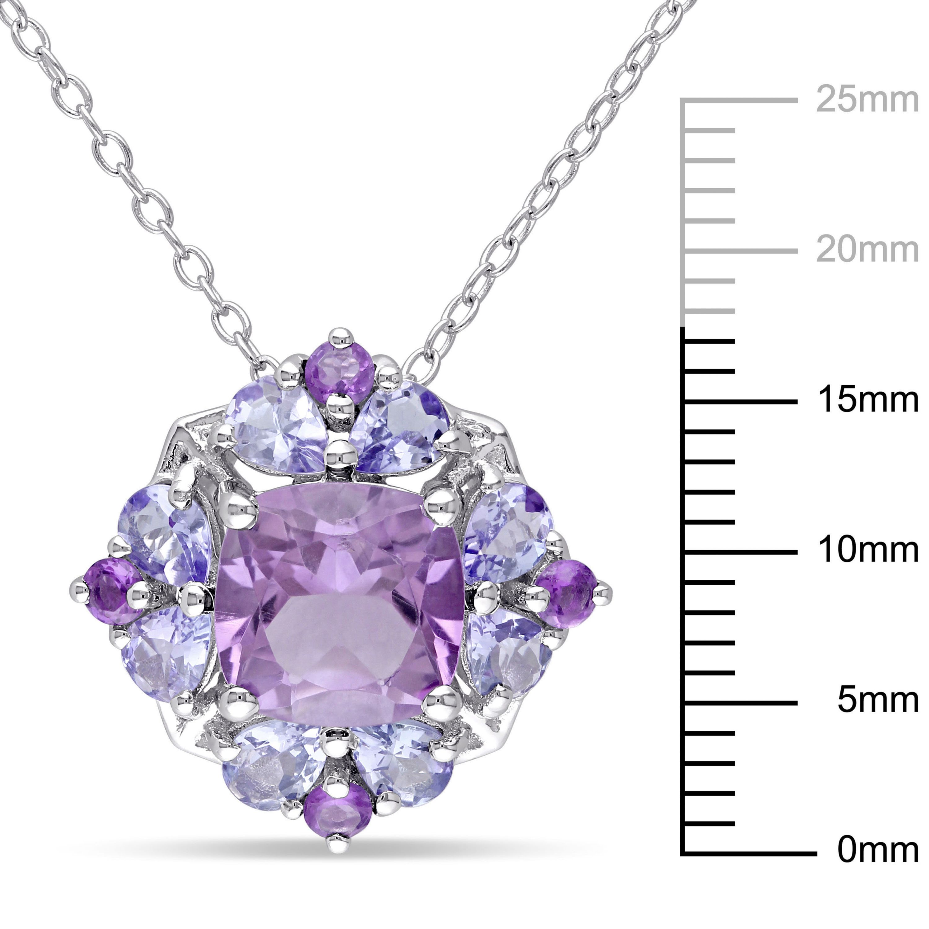 Amethyst and Tanzanite Quatrefoil Floral Pendant with Chain in Sterling Silver, 18"
