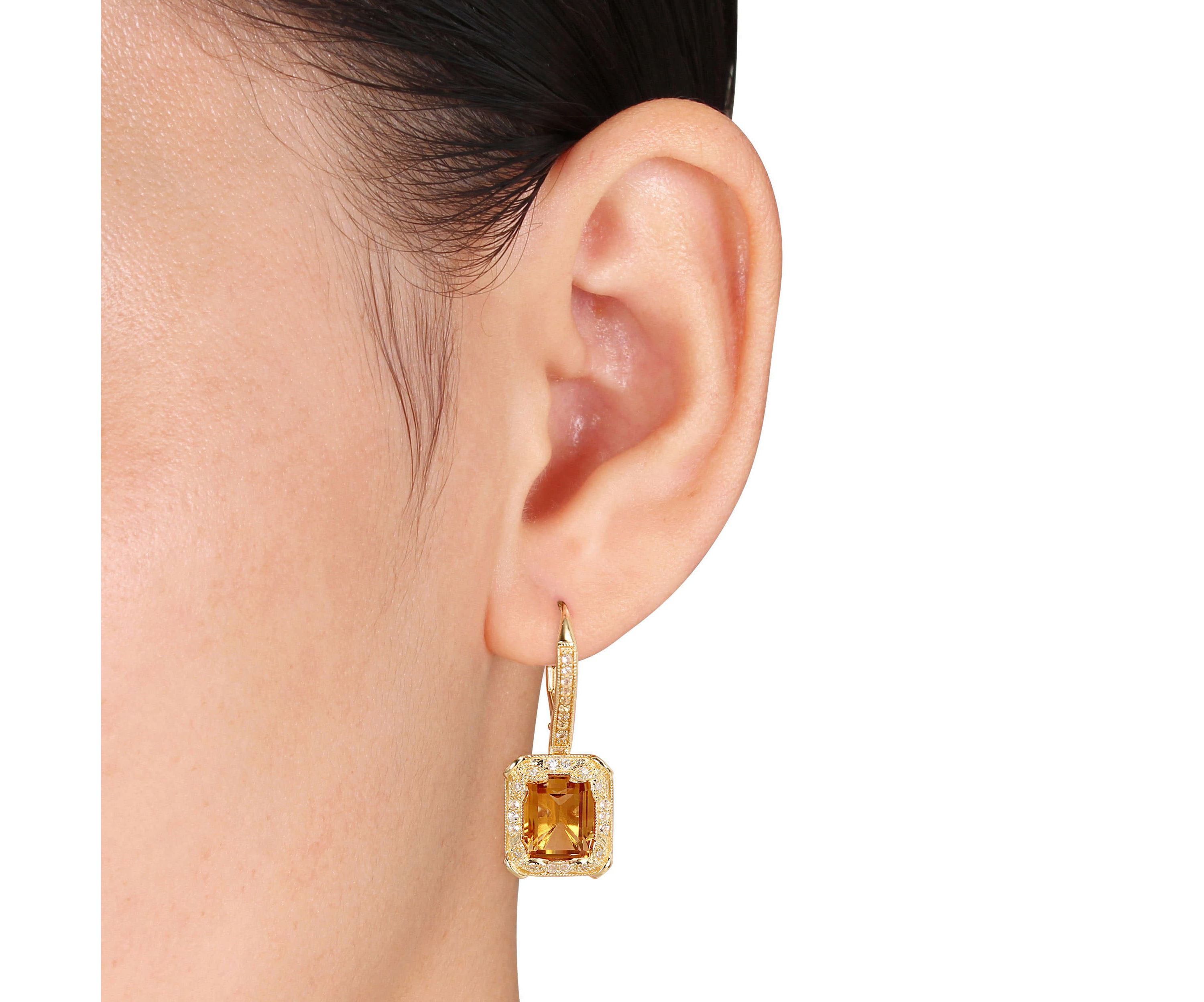 Citrine and White Topaz with Diamond Accent Dangle Earrings in Yellow Plated Sterling Silver