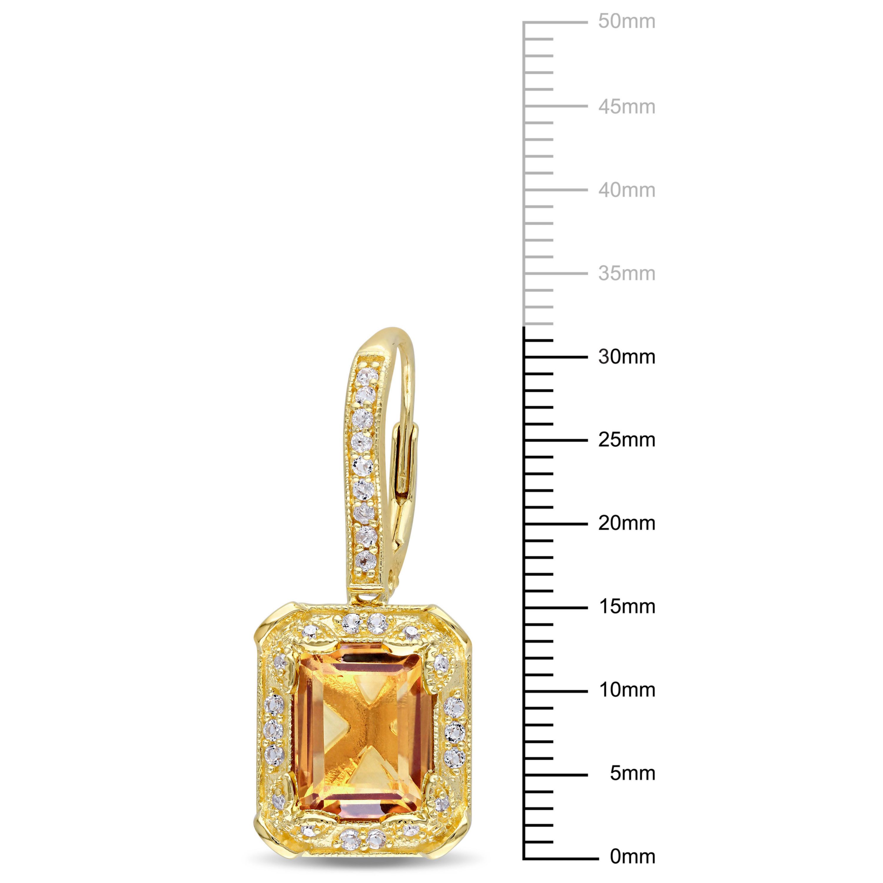Citrine and White Topaz with Diamond Accent Dangle Earrings in Yellow Plated Sterling Silver