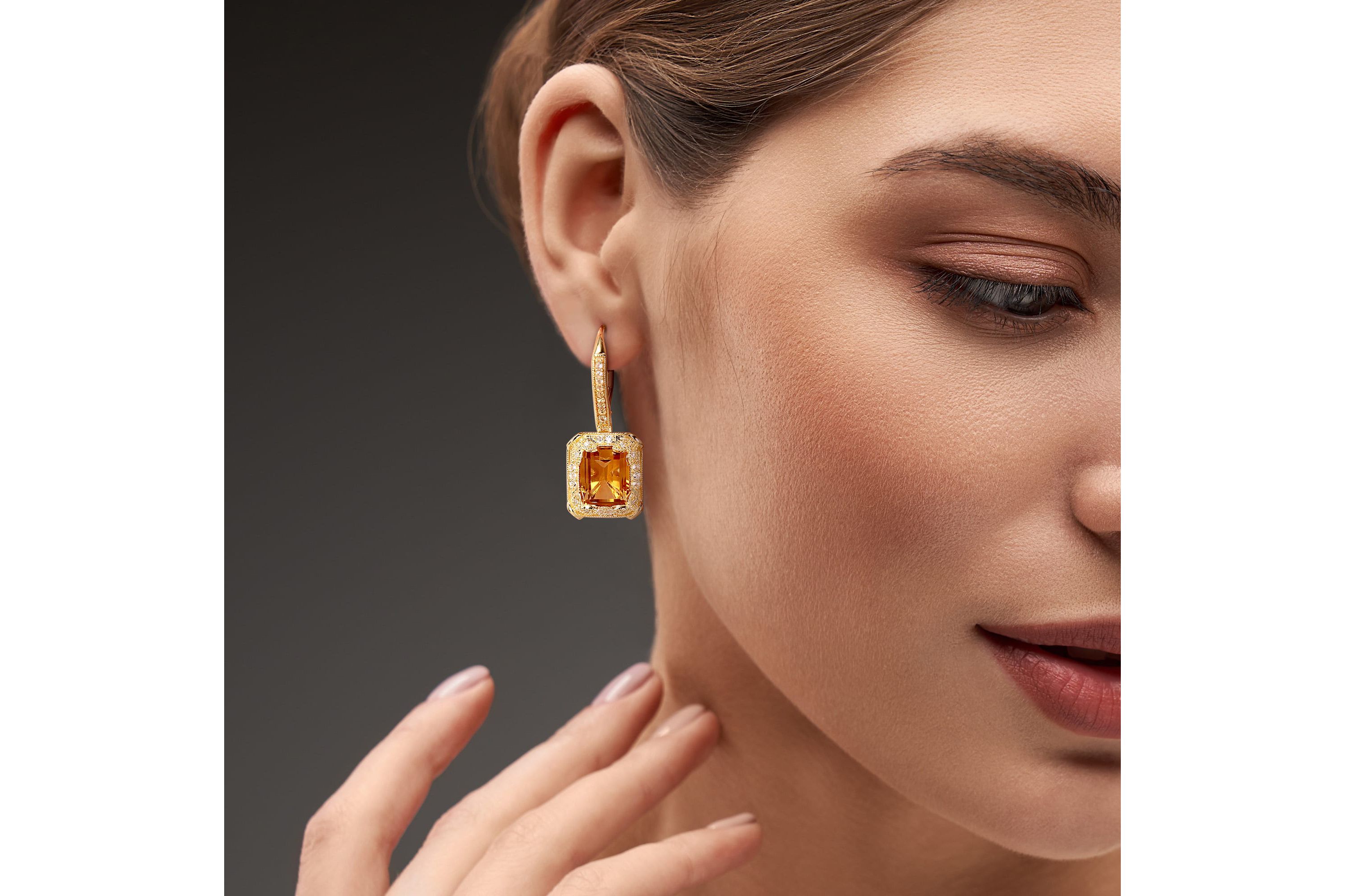 Citrine and White Topaz with Diamond Accent Dangle Earrings in Yellow Plated Sterling Silver